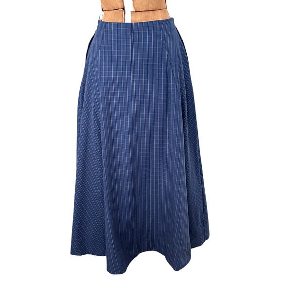 Zara Sz S Plaid ALine Skirt Navy Cotton Midi Prairie Boho Preppy Casual Fall NWT - Picture 3 of 9